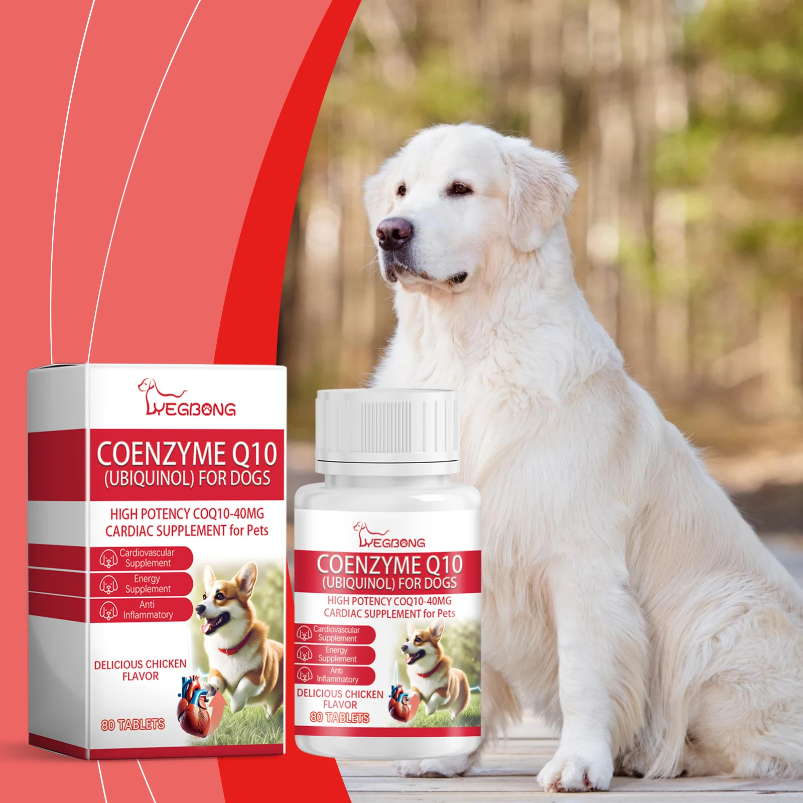 Dog Coenzyme Q10 Tablets, Pet Cardiac Nutritional Supplement, Support Heart Health & Boost Dog Vitality