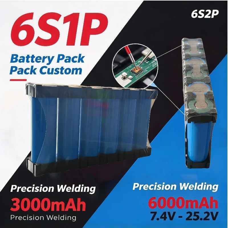 2S1P 3S2P 4S1P 4S2P 5S1P 5S2P 6S1P 6S2P 18650 Custom Spot‑Welded Battery Pack 3000‑6000mAh