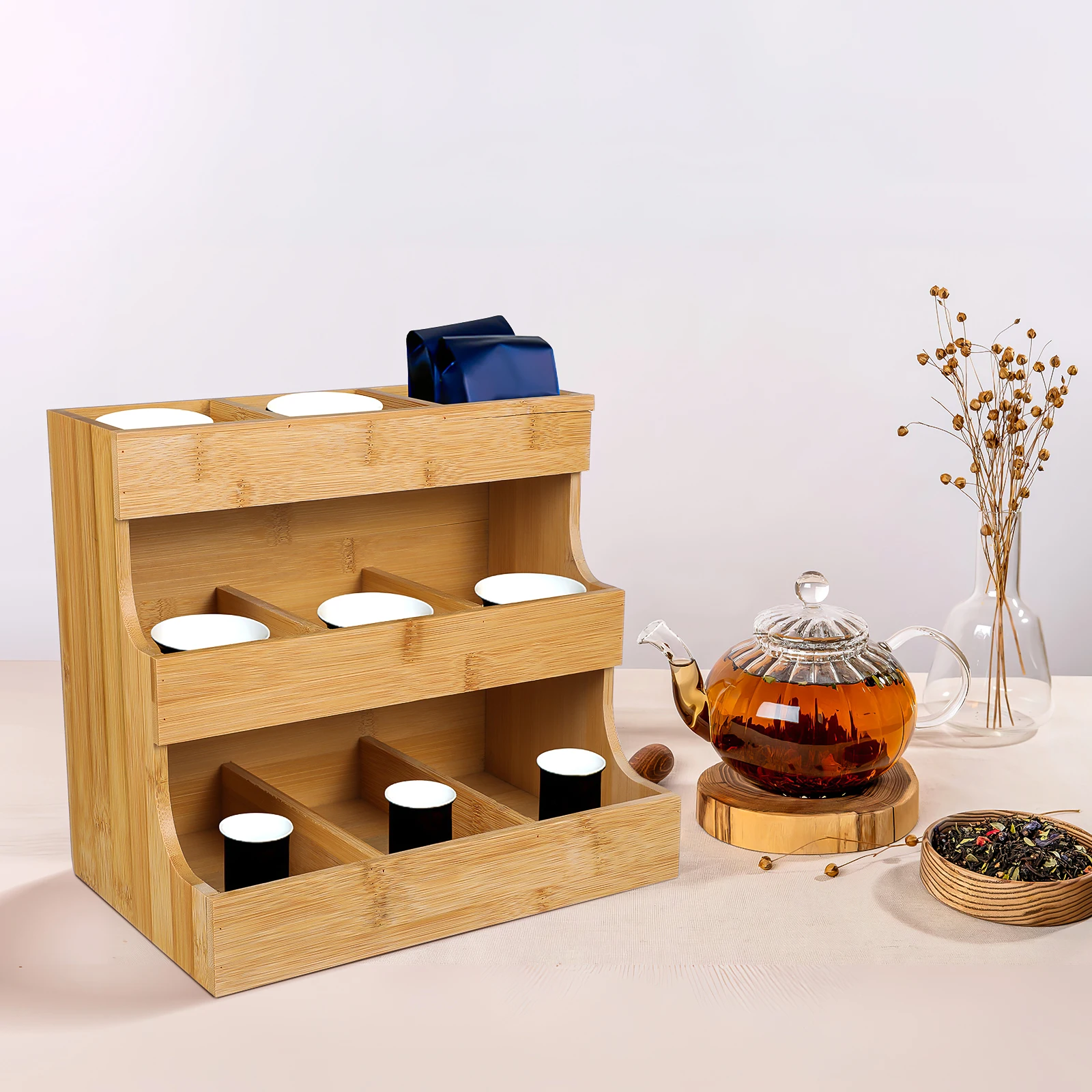 

Wooden Tea Rack Coffee Stand Wooden Coffee Bag Rack Storage Organizer Chest Packet Sugar Holder Loose Bags Container Box