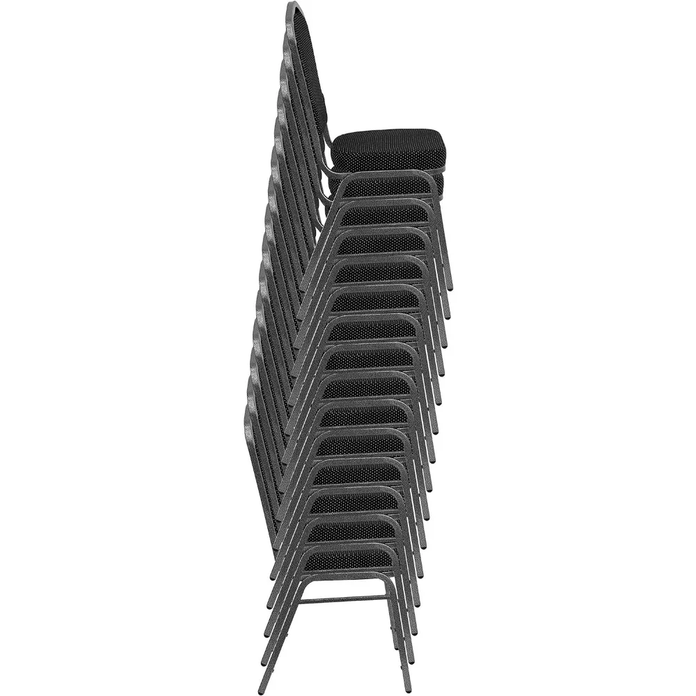 HERCULES Series Crown Back Stacking Banquet Chair in Black Patterned Fabric - Silver Vein Frame