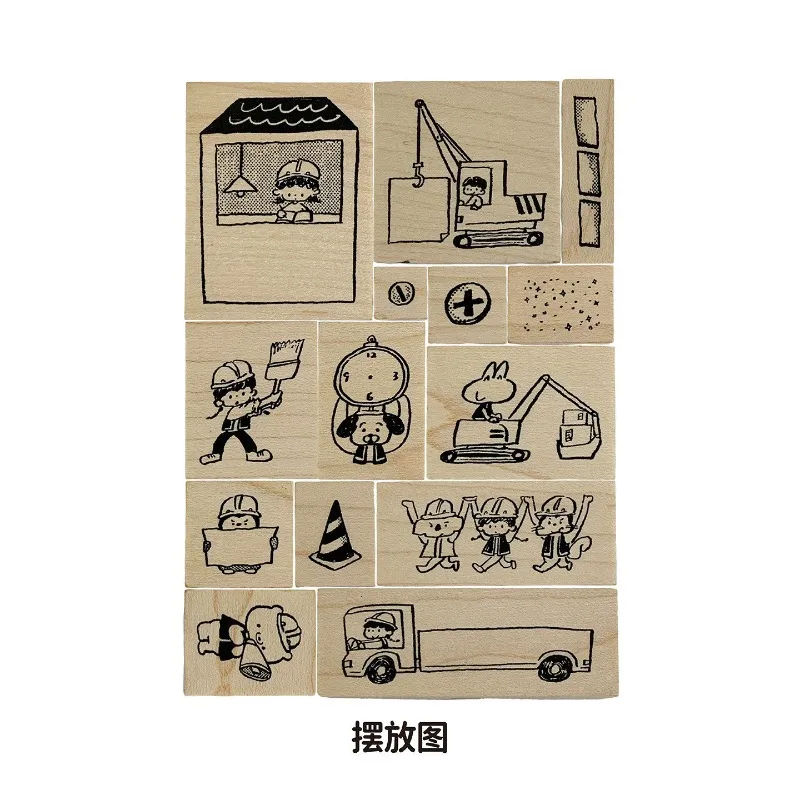 A Zhuo Construction Team Excavator Truck Wooden Rubber Stamp DIY Scrapbooking Photo Album Card Making Wood Seal