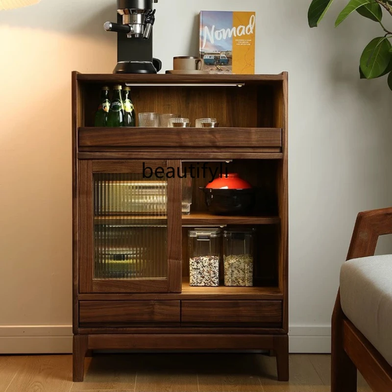 

Black walnut tea cabinet solid wood dining side cabinet sofa, modern simple storage locker, furniture