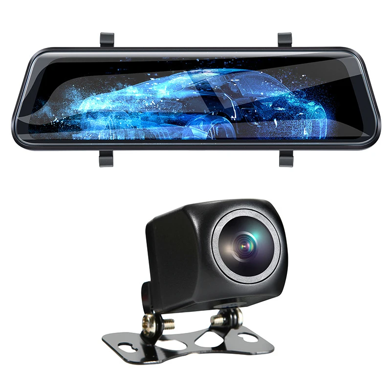 Двойная запись спереди и сзади. Нажимной экран, HD 1296P переднее + 1080P заднее широкоугольное антибликовое зеркало заднего вида с углом обзора 280 °