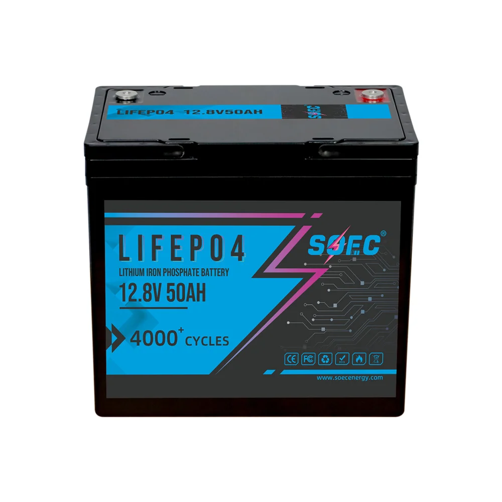 SOEC 12V 50Ah LiFePO4 Battery Grade A Rechargeable Lithium Battery Built-in BMS for RV EV Boats Solar Energy Storage No Tax