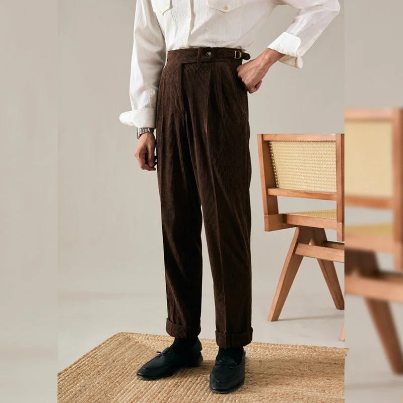 

Мужские вельветовые брюки прямого кроя в стиле ретро, повседневные, осенне-зимние, теплые, свободные, с манжетами, длинные, для бизнеса и повседневной носки