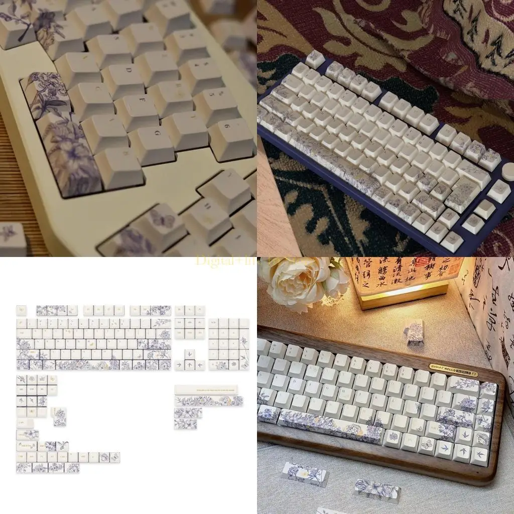 

E06D French Embroidery Theme PBT Keycaps Sublimation Festive Keycap Set for 142PCS Mechanical Keyboard 7u 2.25u 2.75u