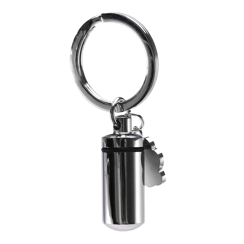 4X Stainless Steel Pet Puppy Dog Charm Cylinder Keychain For Ashes Hair Memorial With Filler Kit And Bag