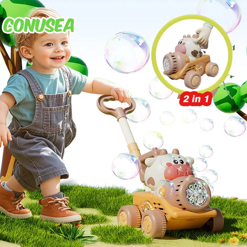 Children Hand Push Bubble Cart Baby Soap Bubbles Machine Automatic Blowing Cute Animal Walker Push Child Outdoor Games Toys Kids