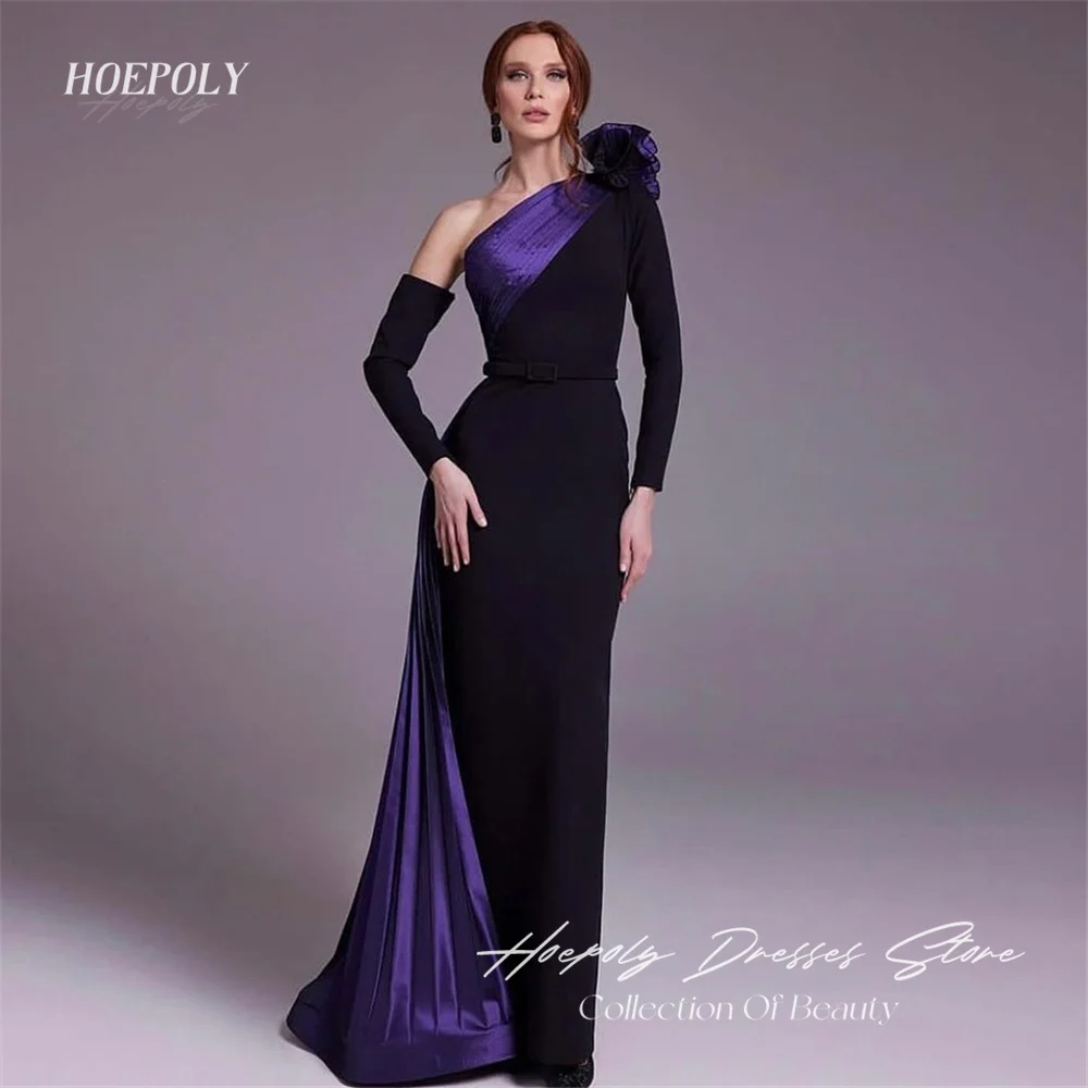 

Hoepoly One Shoulder Full Sleeve Pleat Long Evening Dress For Woman Summer Style Fashion Simple Classy Party Long Prom Gown New