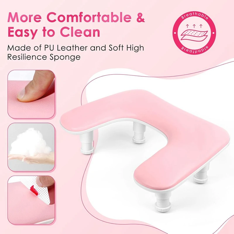 Manicure Arm Rest For Nails Tech: U-Shaped Adjustable Nail Armrest -PU Leather Hand Stand Rest For Manicurists