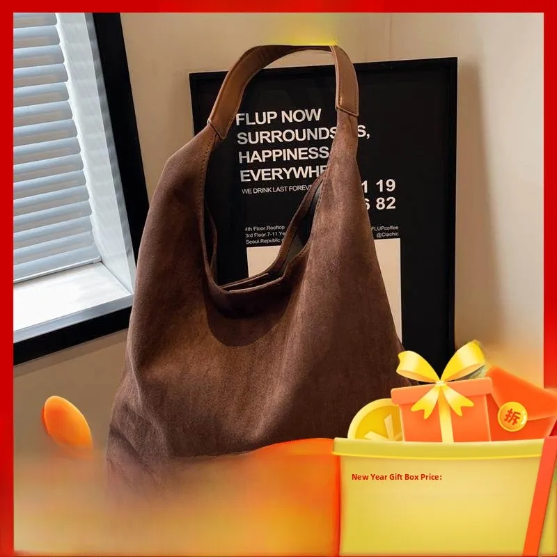 

Корейская замшевая большая женская сумка через плечо, универсальная осенне-зимняя сумка-тоут в стиле ретро с высокой вместимостью для повседневного использования