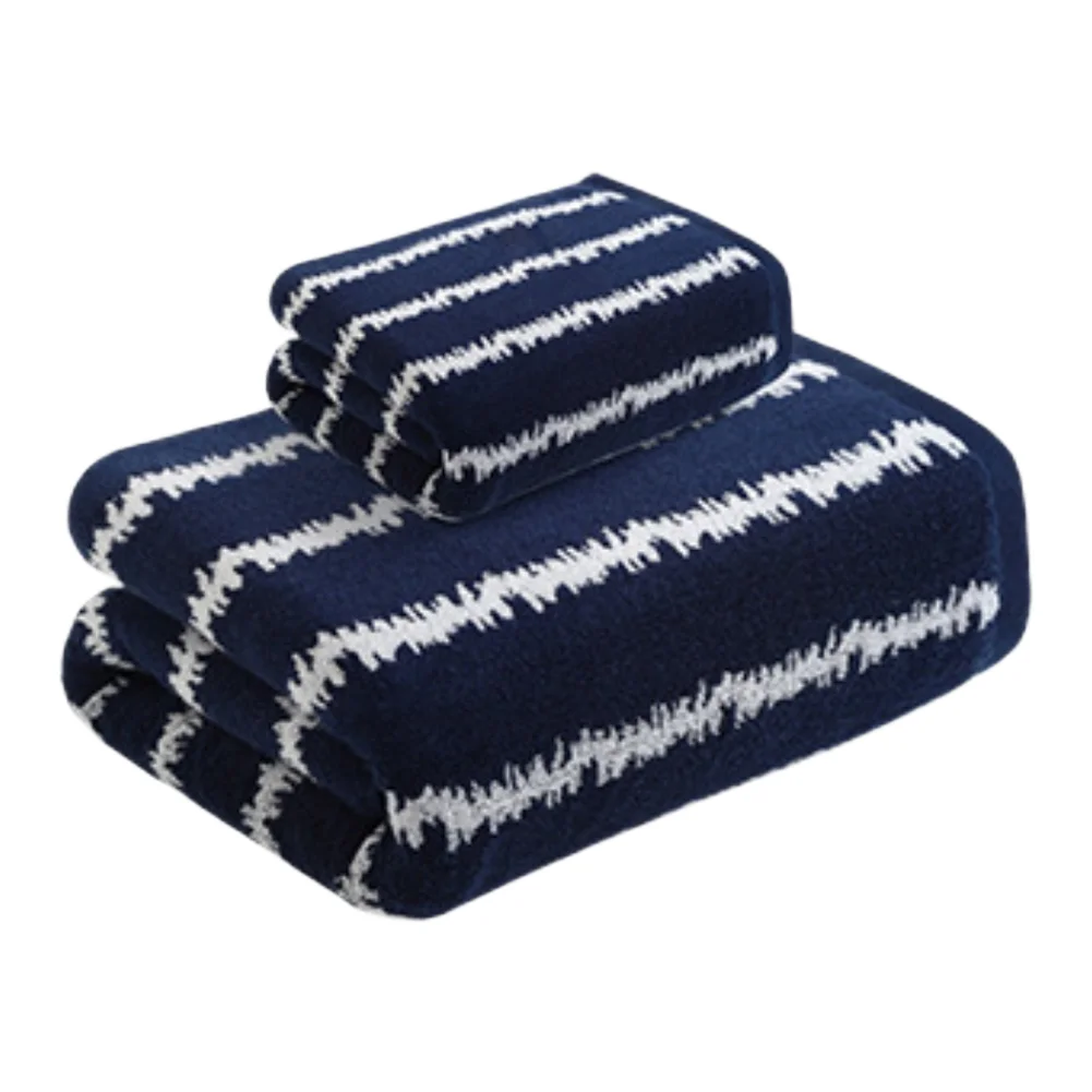 Quick Dry Towel Striped Bath Towel Pure Cotton Material Water Absorption Wave Stripe Design Skin-friendly Touch