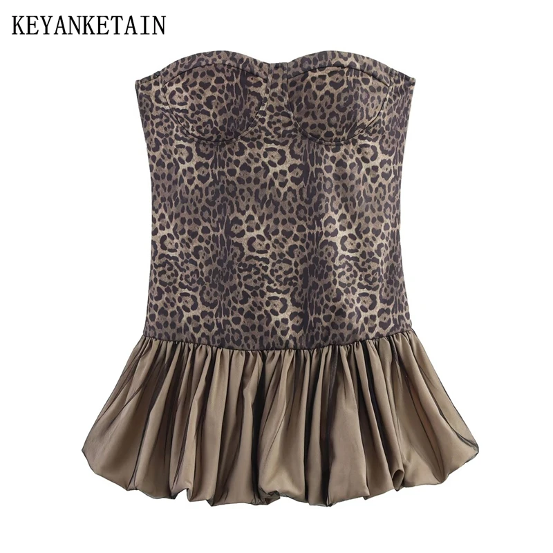 KEANKETIAN Europeu e Americano feminino novo sem alças zíper traseiro em camadas plissado borda vestido inchado mini saia