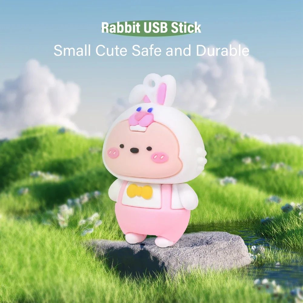 Cartoon Rabbit with Carrots USB Flash Drive 128GB Silicone Memory Stick Free Key Chain 64GB Creative Gift Pen Drive 32GB