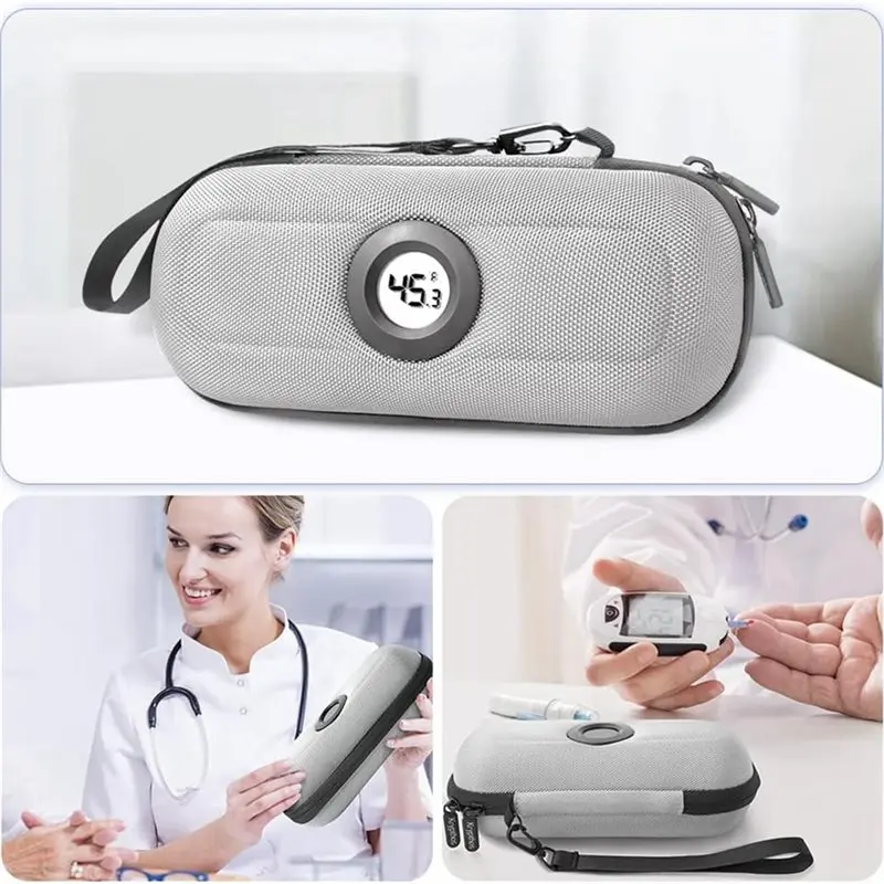 【OBECNIE W PROMOCJI】 Torba termiczna na leki z chłodziarką do inzuliny, termometrem i wyświetlaczem temperatury dla pacjentów z cukrzycą, etui Gr