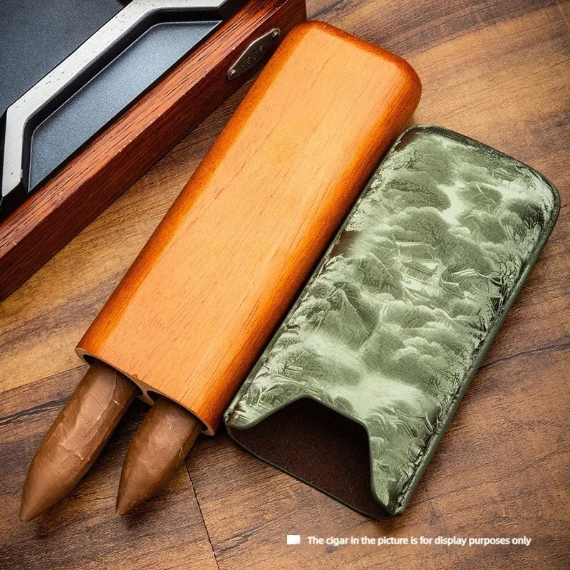 

Кожаный футляр для сигар из ультратонкой кожи и кедрового дерева, портативный, на два сигара