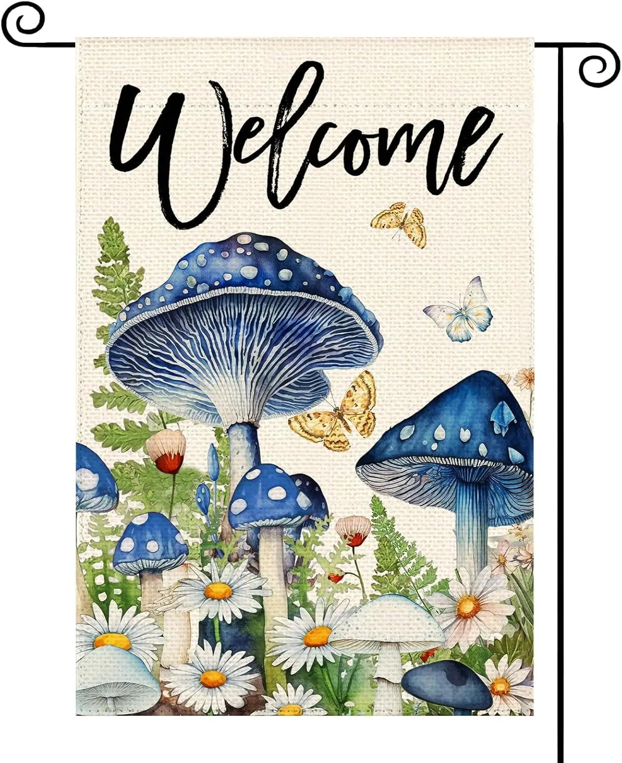 Spring Summer Blue Mushroom Garden Flag 12 x 18 Inch Double Sided Vertical, Outside Seasonal Floral Burlap Small Welcome Fla yyi