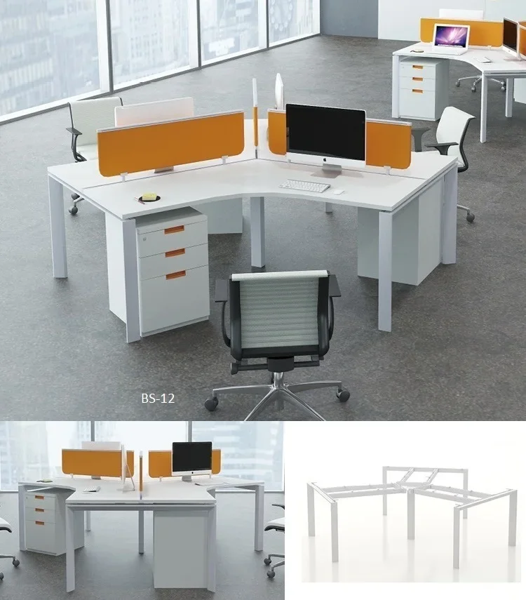 3 Seat Melamine Wooden Office Triangle Workstation Executive Cubicle Modular Staff Executive 120 Degree Computer Desk Table