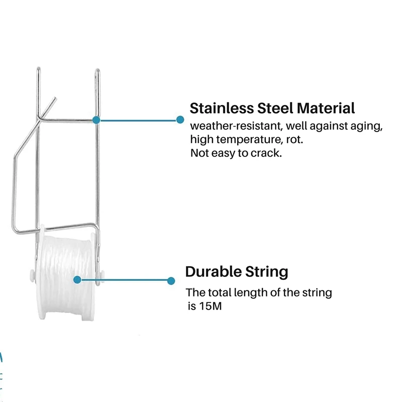 خطافات دعم الطماطم النباتية ، خطافات بكرات تعريشة الطماطم ، حبل خيط ، 15 متر ، 10 صولجان