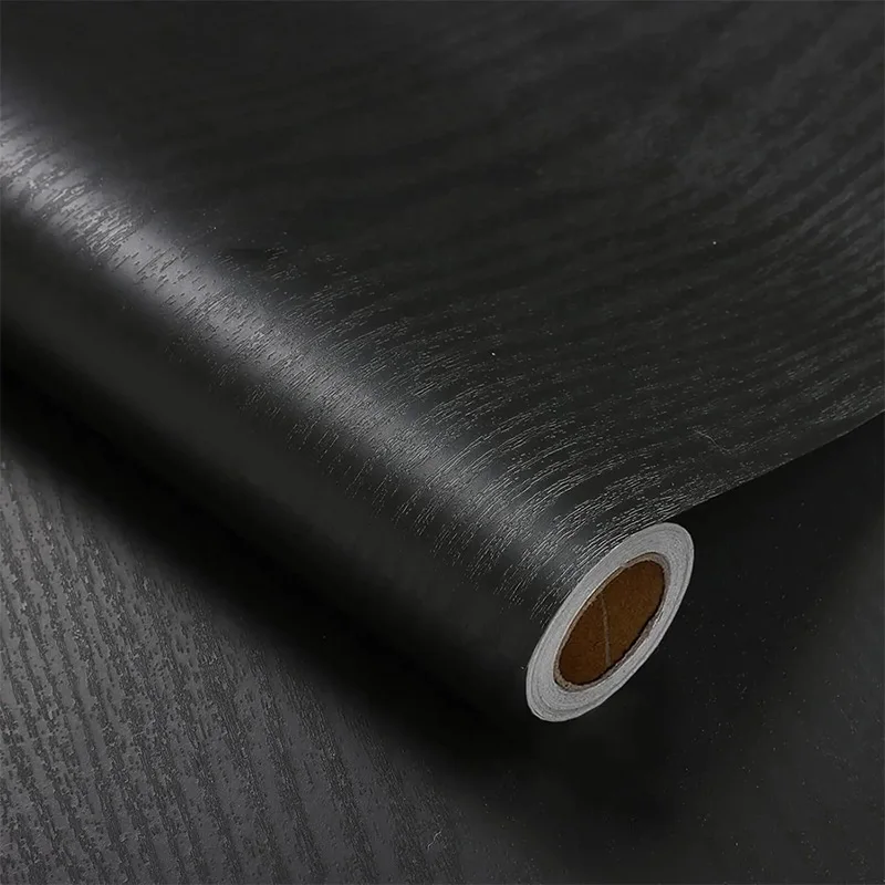 PVC Wood Grain White And Black Self Adhesive Wallpaper Closet Waterproof Kitchen Bedroom Furniture Door Renovation Wall Sticker