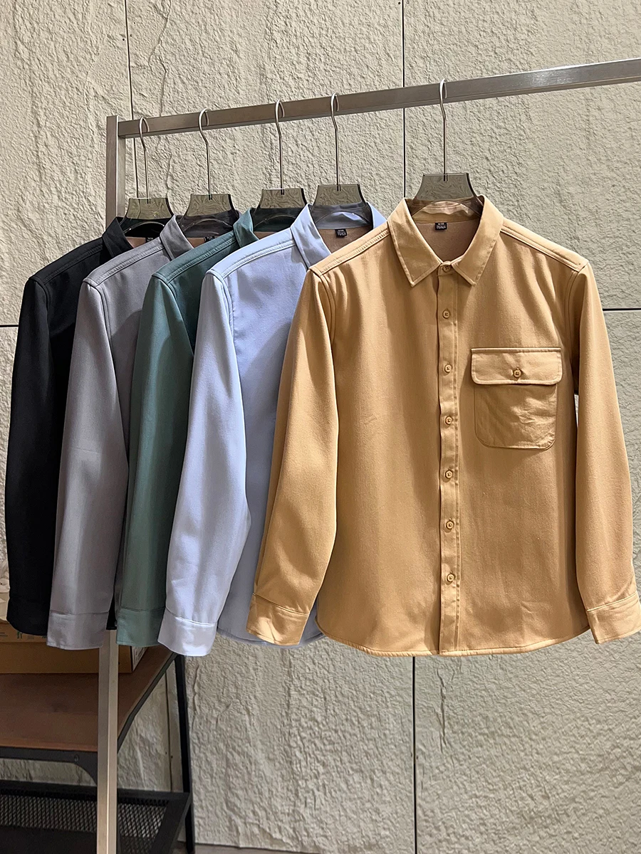 

Thickened Heat Storage Integrated Fleece Long Sleeve Casual Shirt Jacket for Men Youth Popular Standard Fit Pure Cotton Winte...