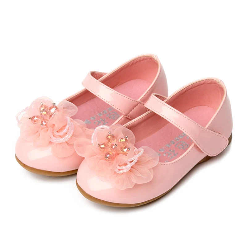 White Pink Flower Children Little Girls Princess Leather Shoes For Toddlers Baby Wedding Party Shoes 1 2 3 4 5 6 Years Old Shoe