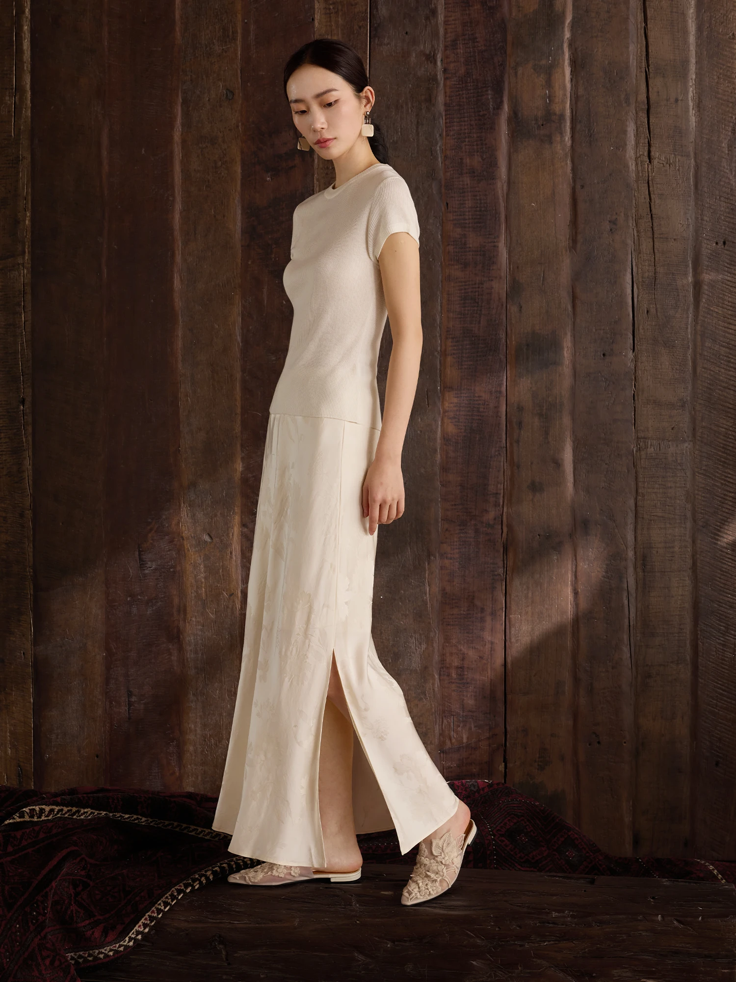 Summer New Elastic Waist Embroidered Asymmetrical Chinese Style Long Skirt Women's High Waist Slim Fit H-Shape Skirt