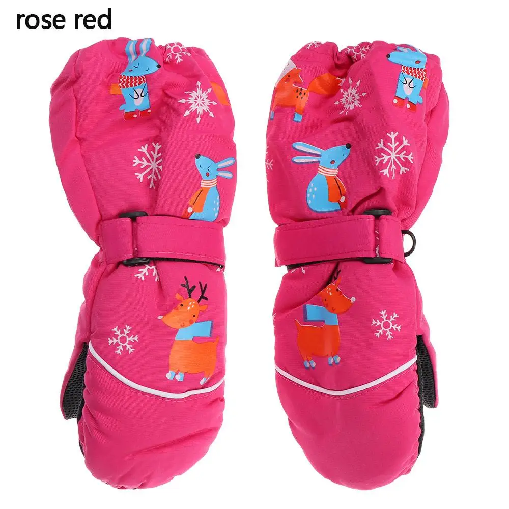 2-6 Years Old Fashion Waterproof Deer Rabbit Print Cartoon Children Ski Gloves Long-sleeved Mittens Windproof Thick Warm