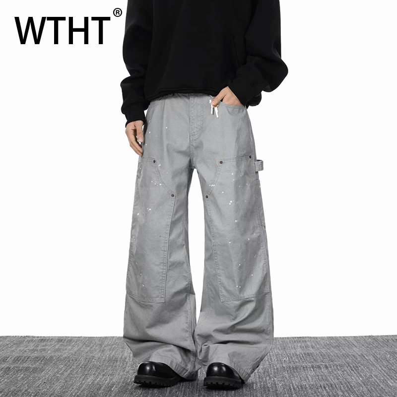 

WTHT Fashion Men's Graffiti Patchwork Bandage Casual Pants Trendy Japanese-style Wide Leg Loose Trousers Male 2026 Spring 2A2660