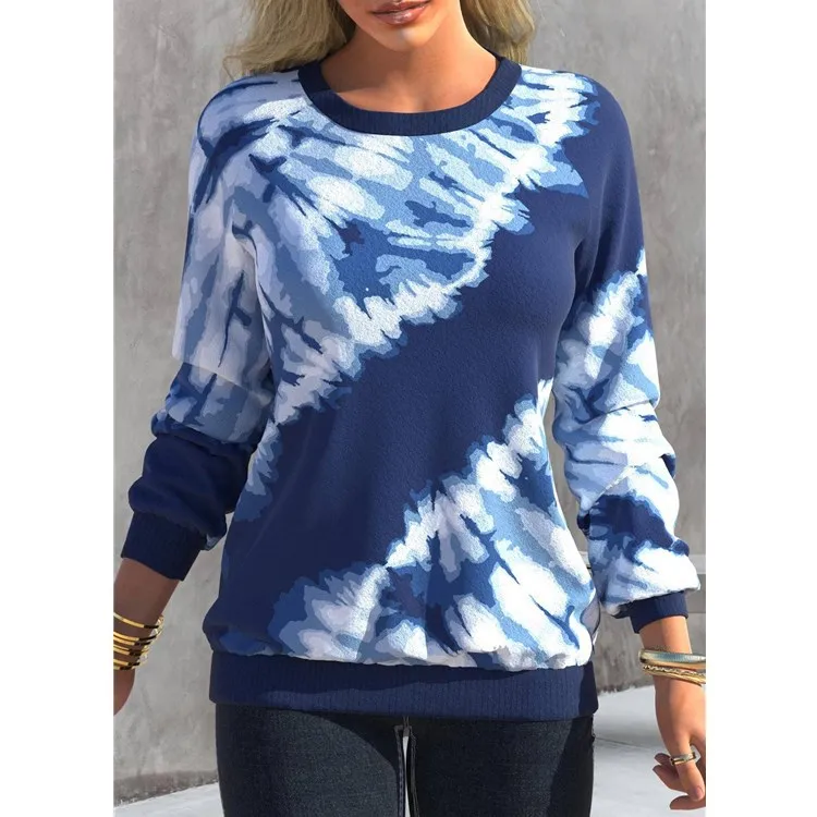 

Autumn women's pullover hoodies print with round neck and shoulder inserted long sleeved casual loose hoody fall top streetwear