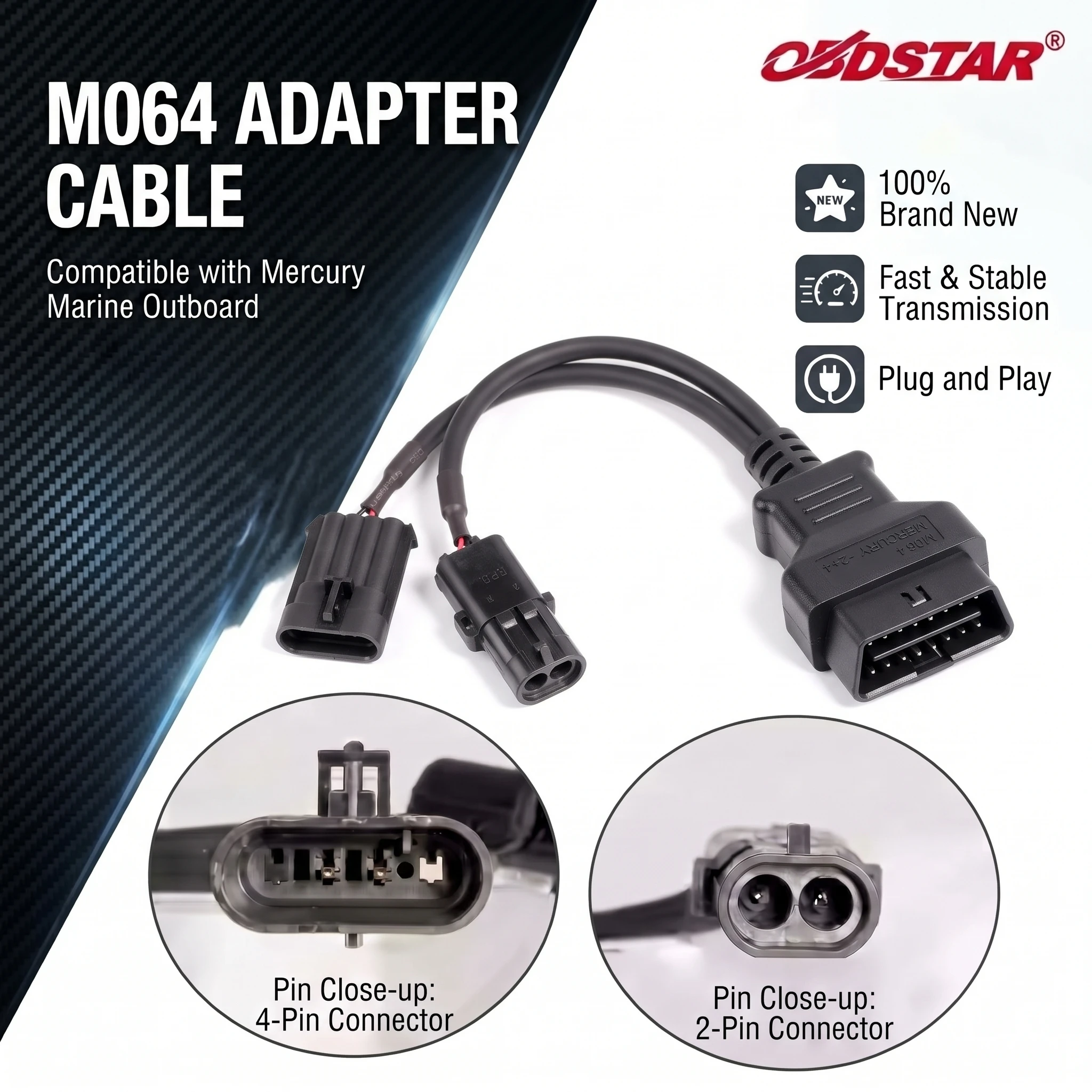 OBDSTAR M064 Marine Diagnostic Cable Adapter for Mercury Outboard Boat Engine Scanner Work with iScan Marine Master D800