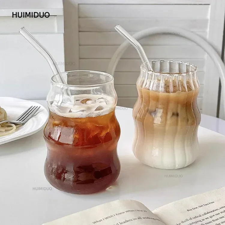 500ml Stylish Cloud Design Glass Coffee Cup with Spiral Straw Elegant Milk Tea Cup with High Borosilicate Glass