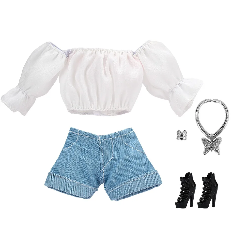 

Fashion Doll Floral Shirt with Shoes Necklace DIY Accessories Bubble Sleeve Shorts Set Travel Style for 1/6 BJD 28~30cm Dolls