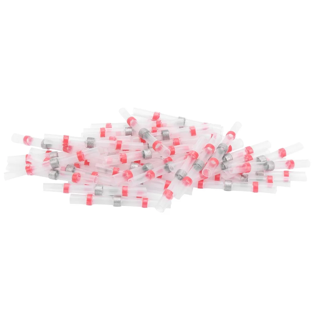 50 Pcs SST-S21 Solder Seal Wire Connector One Step Connection Red Heat Shrink Butt Connectors Waterproof Transparent