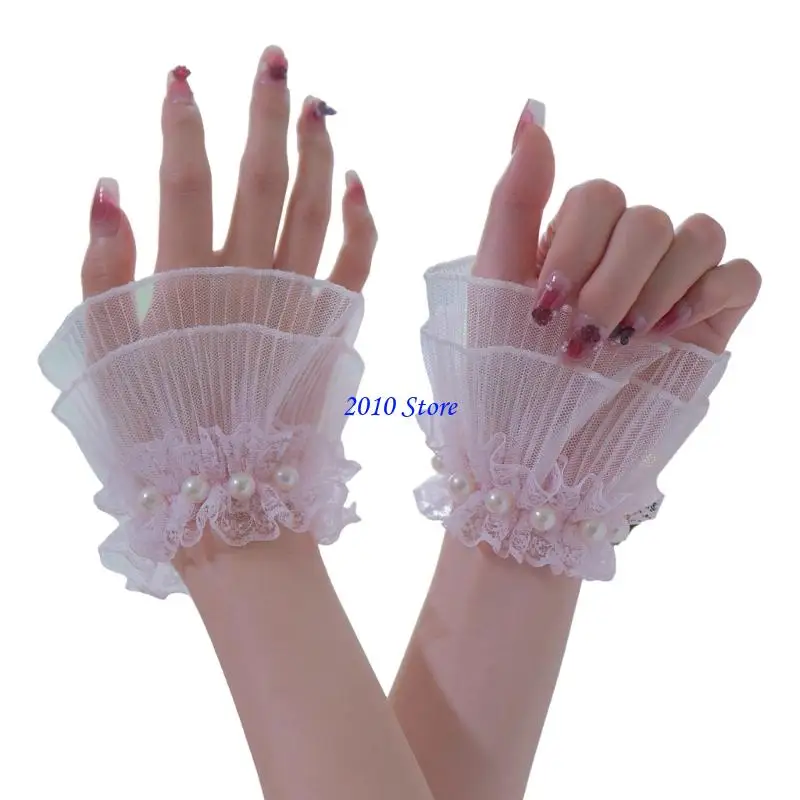 F3MF Stretchy Mode Punfs con perlas artificiales mangas encaje para fiesta