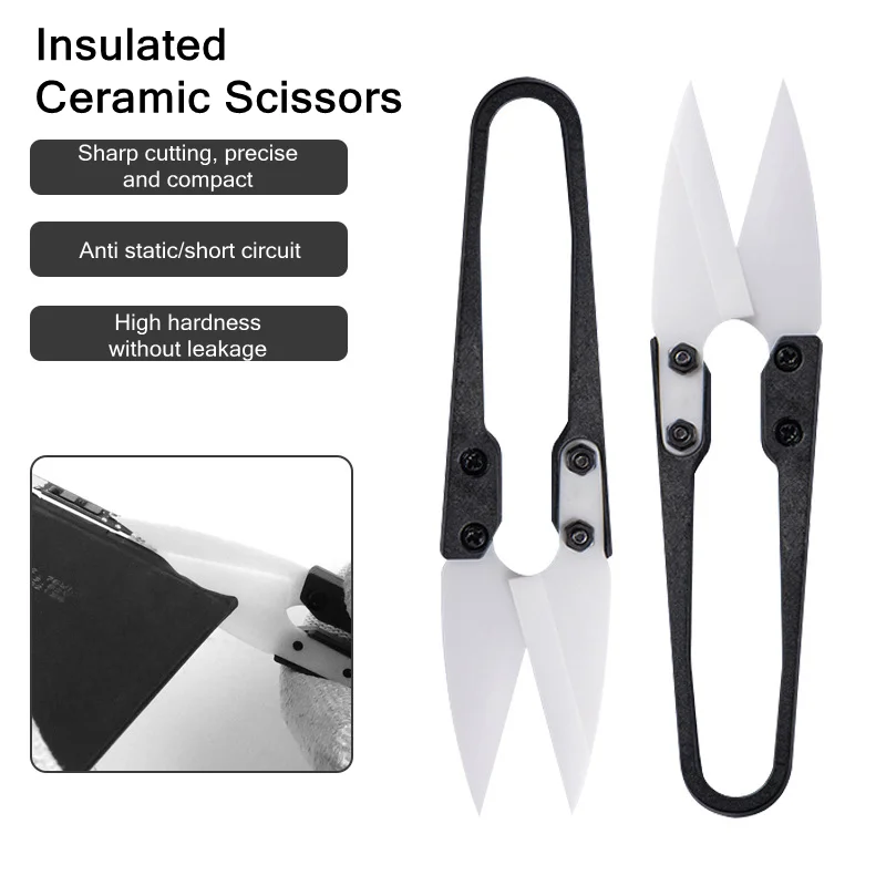 TE-P2 Phone Repair Insulation Ceramic Scissors High Hardness Non Conductive Battery Cable Cutter Electronic Repair Hand Tools