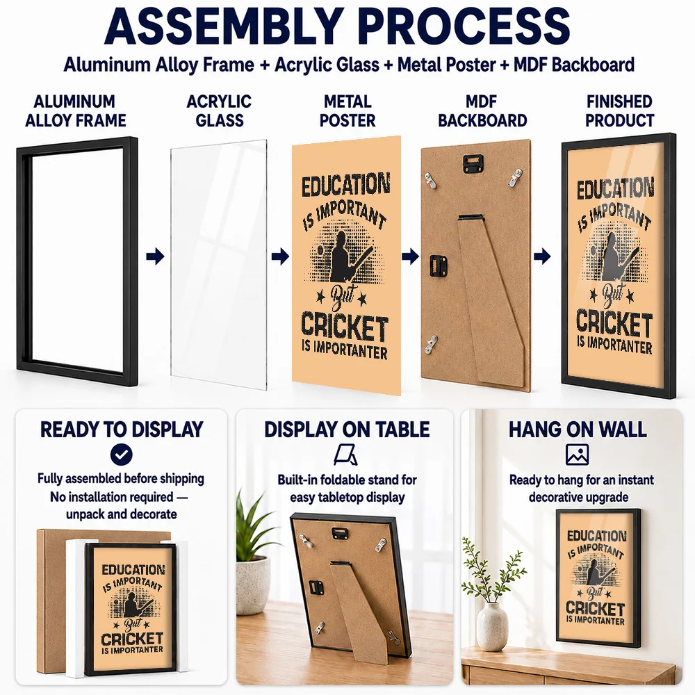 Cricket Education Funny Quote Framed Metal Print Personalized Humorous Design Wall Art For Sports Lounge And Team Locker Room