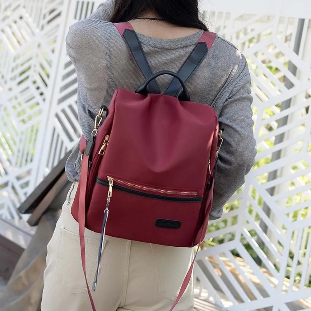 

Polyester Women Daily Backpack Large Capacity Cat PU Pendant Oxford Cloth Daypack Scratch Prevention Anti-theft