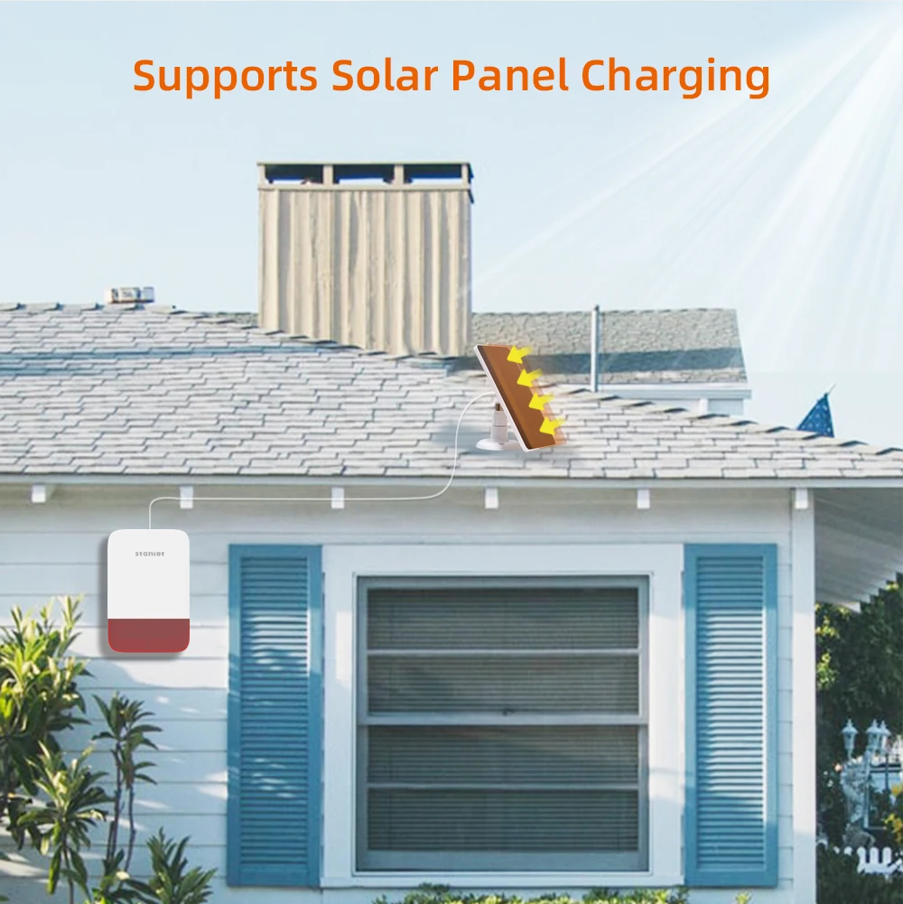 120dB High Decibel Indoor/Outdoor Siren with 5000mAh Battery Wireless Security Alarm for Home Support Solar Panel Charge