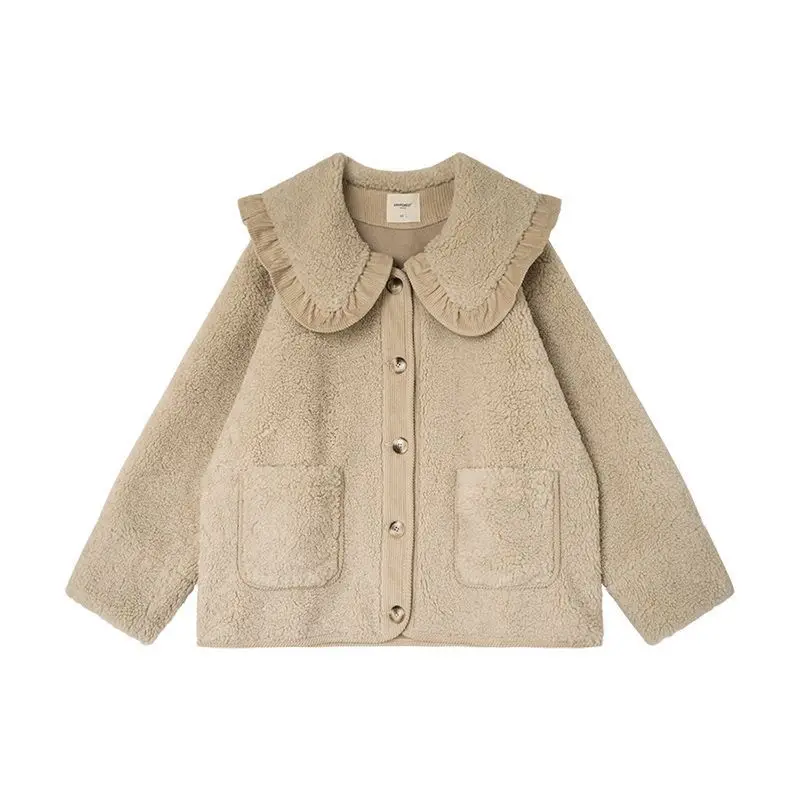 Plush Coat High-End Ruffled Doll Collar Retro 2024 New Loose And Cute Wool Coat Winter Lamb Wool Coat