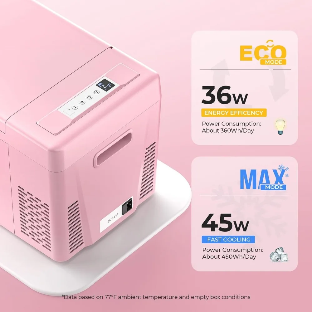 Pink 23Quart Portable Refrigerator, 12 Volt Fridge 22L, Portable Freezer Compressor Cooler 12/24V DC 110~240 Volt AC