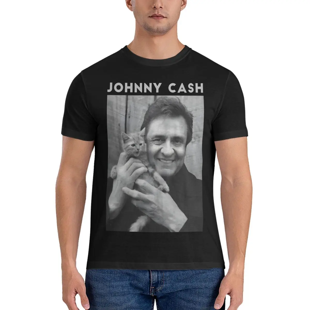 Pop Star Men T Shirt J-Johnny Cash Unique Tees Short Sleeve Round Collar T-Shirts Pure Cotton Gift Tops fugees official-website