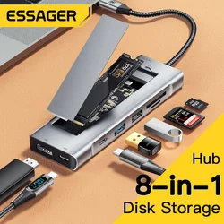 Essager-8 in 1 Hub USB com função de armazenamento de disco, USB Tipo C para HDMI Compatível Laptop Dock Station para Macbook Pro Air M1 M2