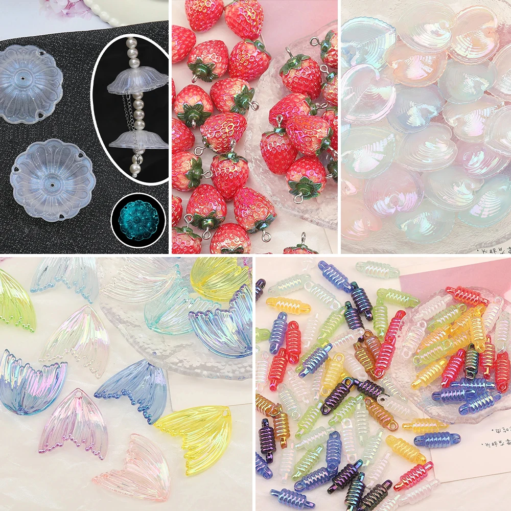 Cordial Design 100Pcs Jewelry Findings & Components/DIY Beads/Aurora Effect/Strawberry Fishtail Shape/Hand Made/Resin Bead