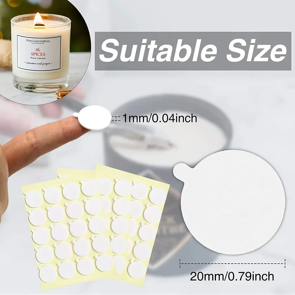 12Sheets Candle Wick Stickers Heat Resistance Double-Sided Stickers with The Little ‘‘Tail’’ Adhere Steady in Hot Wax Wick