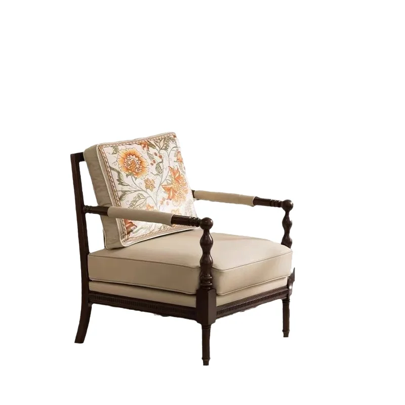 Single sofa tiger chair living room balcony leisure chair solid wood fabric sofa chair
