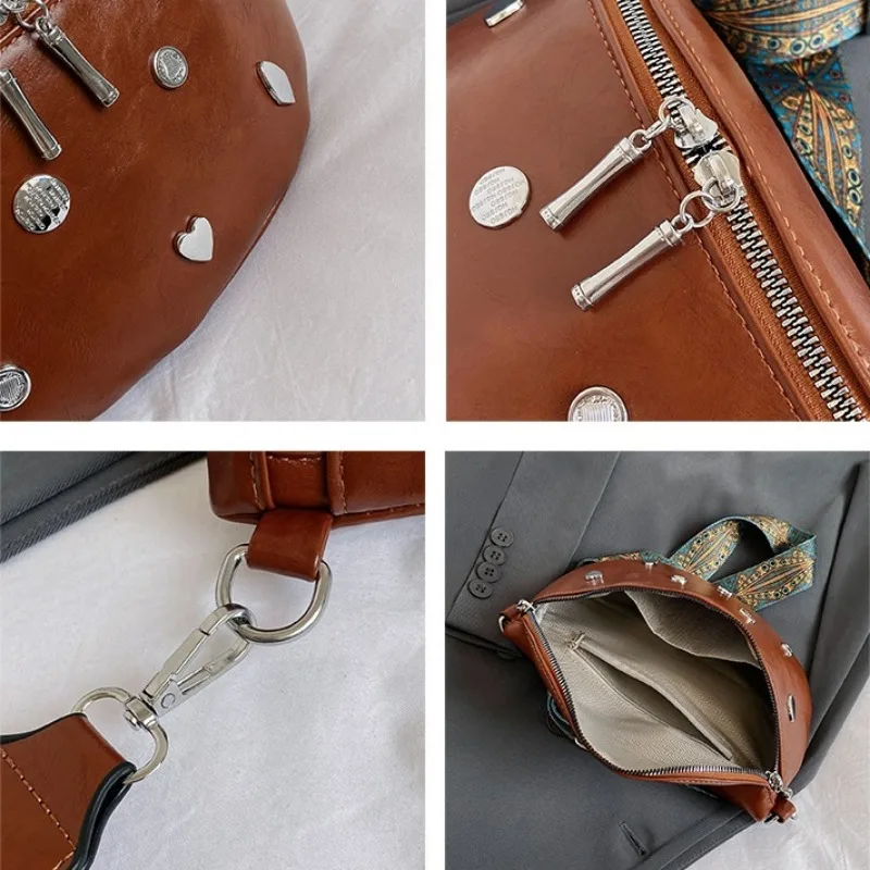 Luxury Rivet Soft PU Leather Waist Bags For Women Stylish Fanny Pack Female Trendy Waist Pack Ladies Wide Strap Crossbody Bag