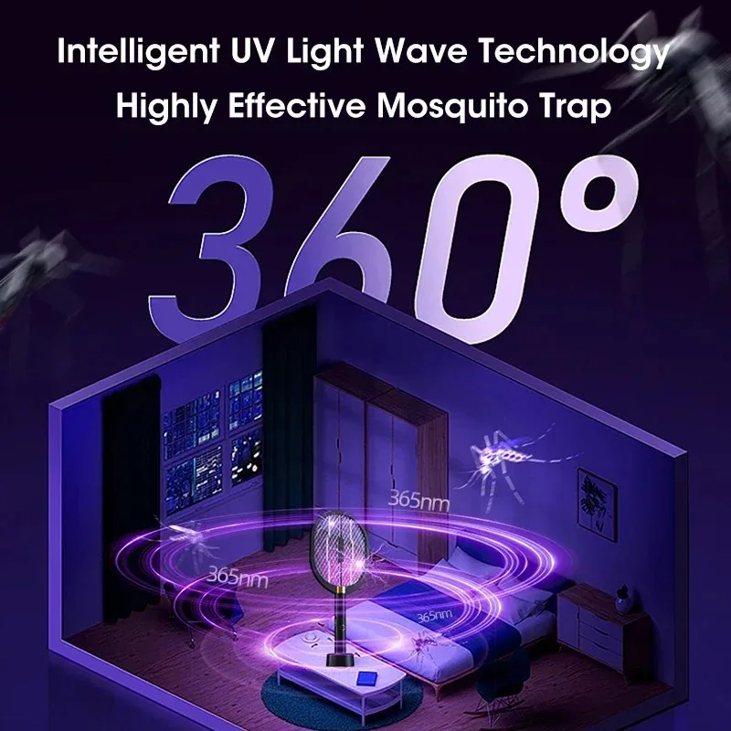 3 in 1 Electric Mosquito Racket Mosquito Killer Lamp 3000V USB Rechargeable Adjustable 5-Layer Protection Grid Gnat Trap Catcher