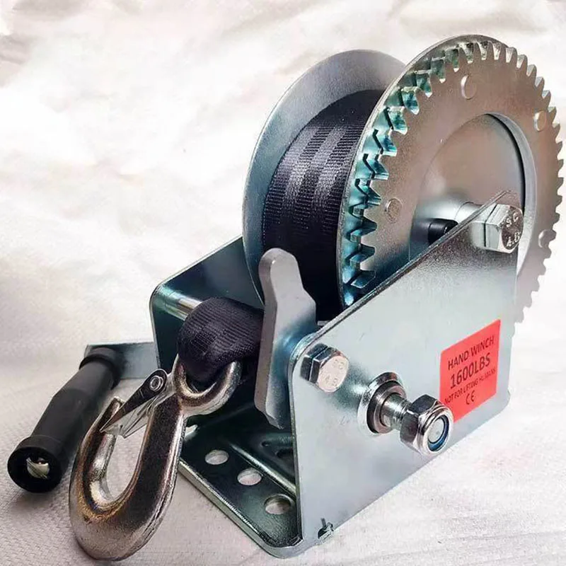 

Hand Cranked Winch Portable Boat Trailer Winch Heavy Duty Rope Crank 32 Ft High-strength Polyester Strap Trailer Accessories