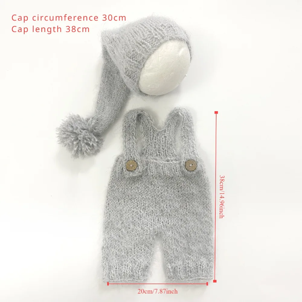 Newborn Photography Outfit Baby Hand-woven Costume Wool Mohair Crochet Romper Jumpsuit Overalls Hat Cap Boy Girl Photo Accessori